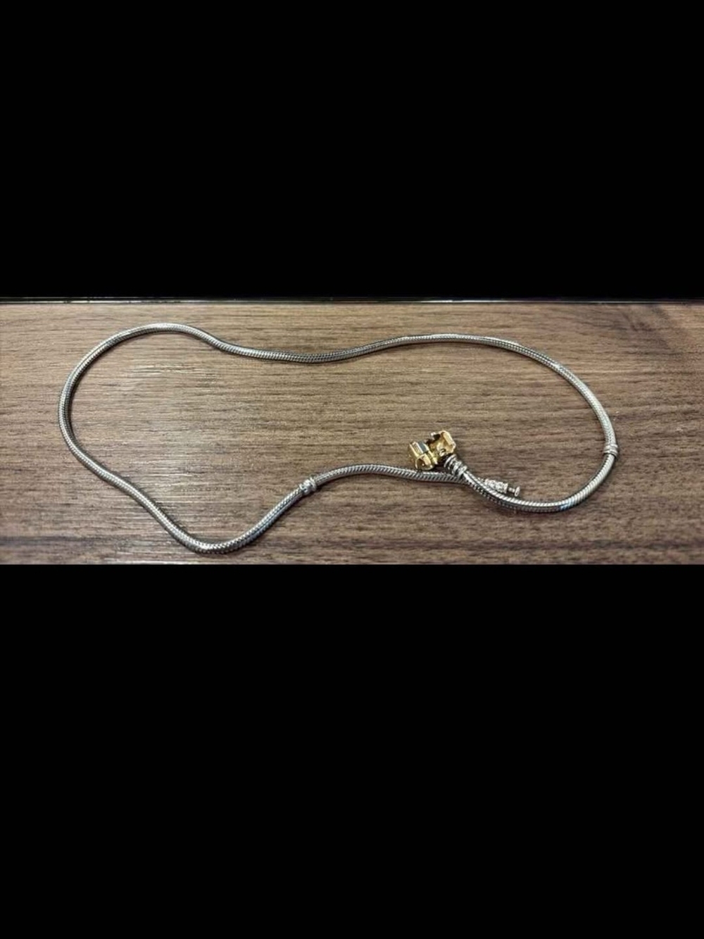 Pandora Silver Snake Chain Necklace with Gold Clasp (Solid 14k Gold)